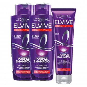 L'Oréal Paris Elvive Kit Color-Vive Purple Shampoo e Balsamo Anti-Giallo - 3 Pezzi