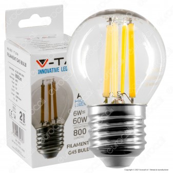 V-Tac VT-2386 Lampadina LED E27 6W MiniGlobo G45 Filament - SKU 2852
