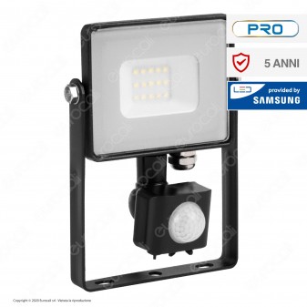 V-Tac PRO VT-10-S Faretto LED 10W Ultra Sottile Slim Chip Samsung con Sensore Colore Nero IP65 - SKU  436 / 437 / 438
