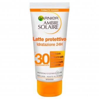 Garnier Ambre Solaire Latte Protettivo Idratazione 24h SPF 30 Protezione Alta con Burro di Karitè  - Tubetto da 50ml