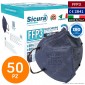 Sicura Protection 50 Mascherine Protettive Colore Blu Elastici Neri Filtranti Monouso Classe Protezione FFP3 TNT