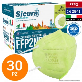Sicura Protection 30 Mascherine Protettive Colore Verde Mela Monouso con Fattore Protezione Certificato FFP2 NR in TNT
