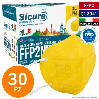 Sicura Protection 30 Mascherine Protettive Colore Giallo Monouso con Fattore di Protezione Certificato FFP2 NR in TNT