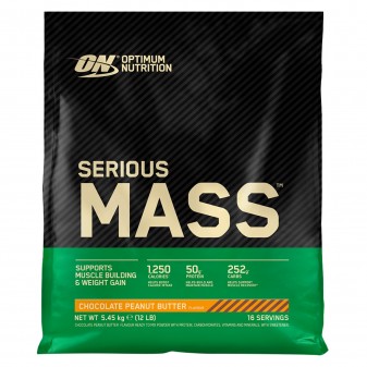 Optimum Nutrition Serious Mass Proteine Whey in Polvere per Sviluppo Muscolare Cioccolato Burro Arachidi - Busta da 5,45Kg  
