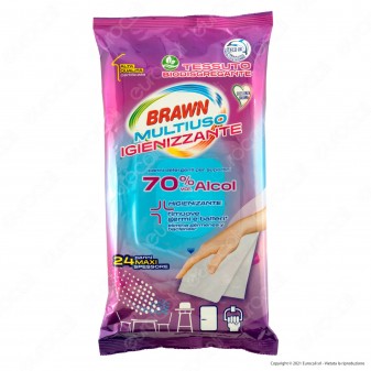 Brawn Multiuso Igienizzante Panni Detergenti per Superfici 70% Alcol - Confezione da 24 pezzi