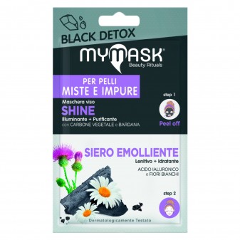 MyMask Black Detox Trattamento Illuminante e Purificante Maschera Shine e Siero Emolliente - Confezione da 1 trattamento