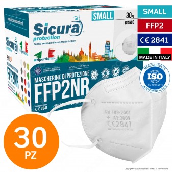 Sicura Protection 30 Mascherine Small Filtranti Monouso con Fattore di Protezione Certificato FFP2 NR in TNT Multistrato