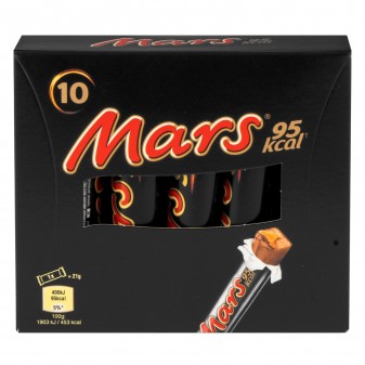 Mars Sticks Snack con Malto e Caramello Ricoperto di Cioccolato - Box con 10 Barrette da 21g