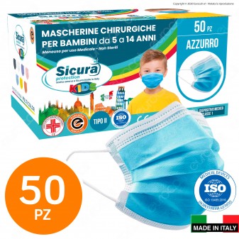 Sicura Protection 50 Mascherine Chirurgiche per Bambini Monouso Filtranti...