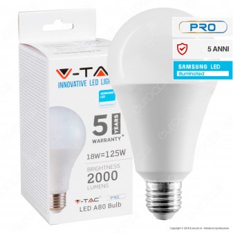 V-Tac PRO VT-298 Lampadina LED E27 18W Bulb A80 Chip Samsung - SKU 126 / 127...