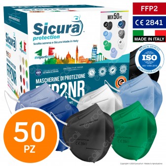 Sicura Protection 50 Mascherine Protettive Colorate Monouso con Fattore di...